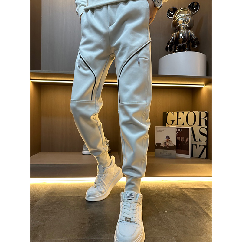 春秋新款潮流拼接针织运动卫裤男士时尚百搭弹力休闲裤束脚哈伦裤