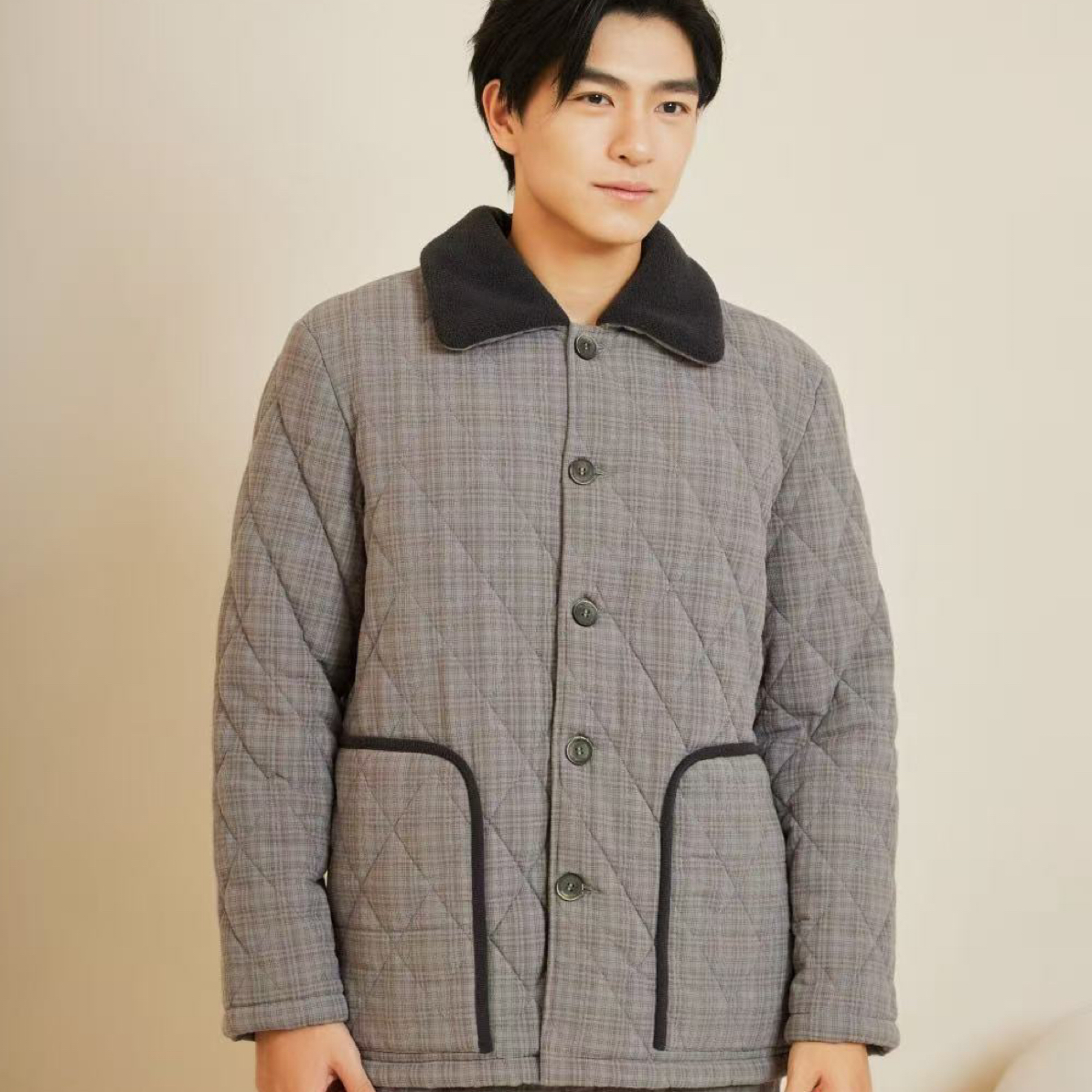 韩绿三层夹棉加厚可外穿家居服