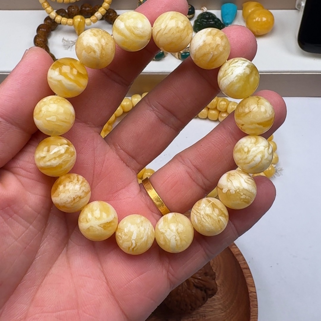 琥珀未镶嵌手链圆珠虎皮