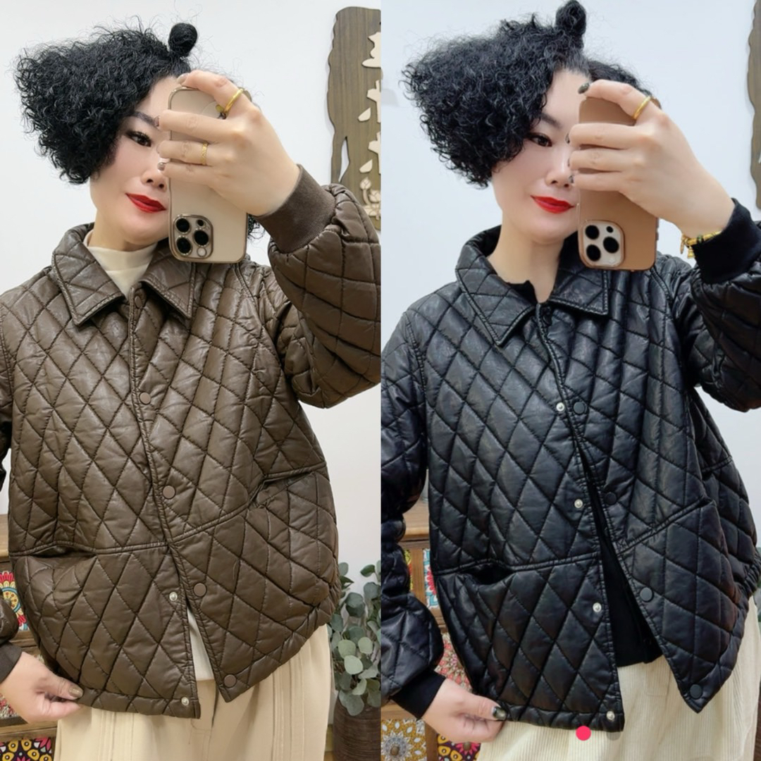 8640#翻领PU棉服「衣长约60cm」