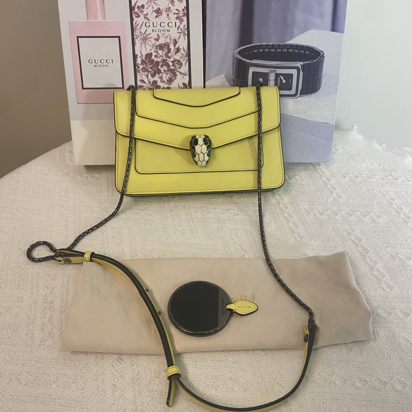 99新 BVLGARI/宝格丽 黄色蛇头包 小号