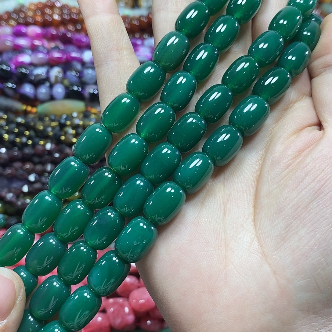 玛瑙/玉髓未镶嵌珠宝半成品祖母绿玛瑙桶珠一条卡10*14mm