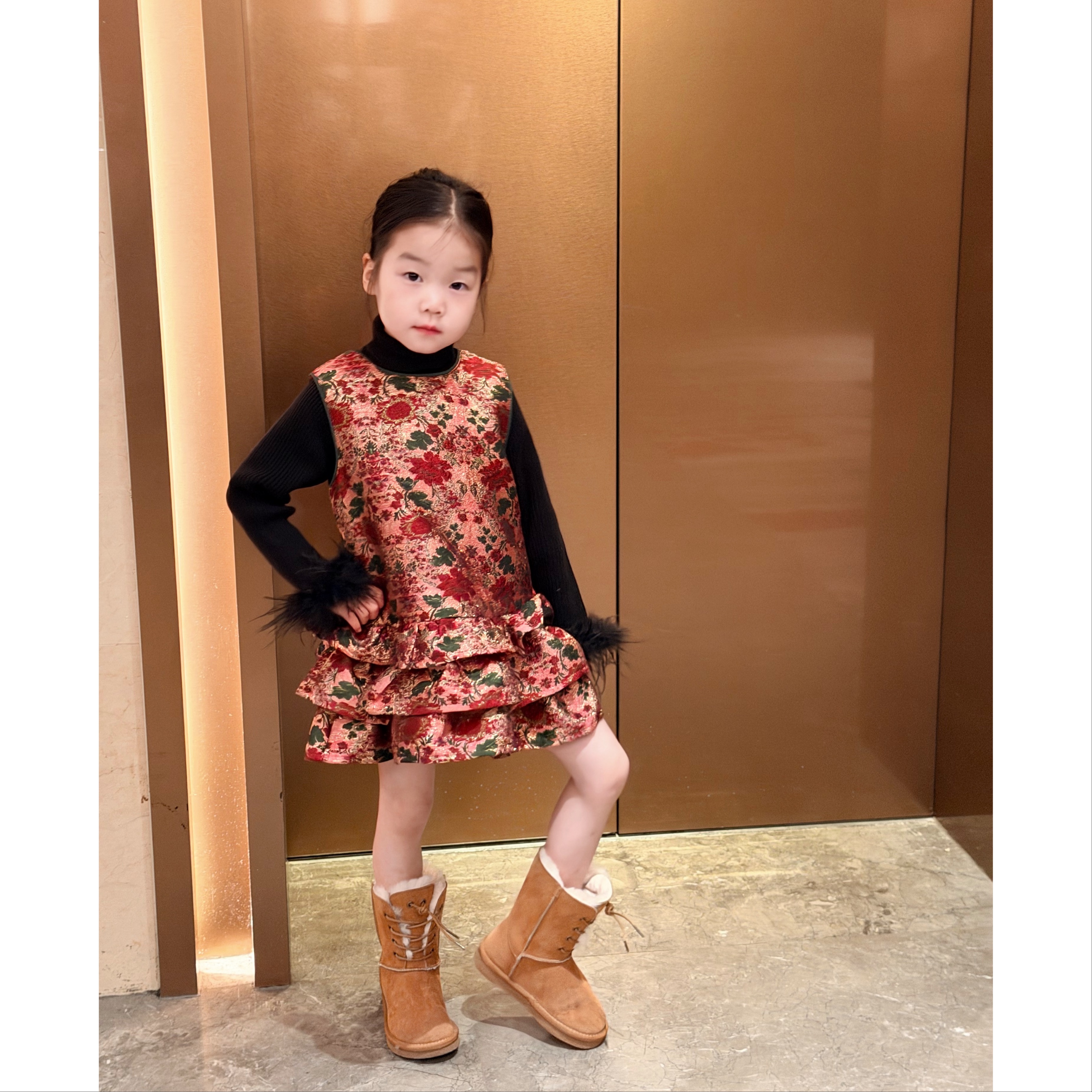 KidsOnTheMoon 【花开富贵】女童年服花朵刺绣蛋糕裙洋气拜年服