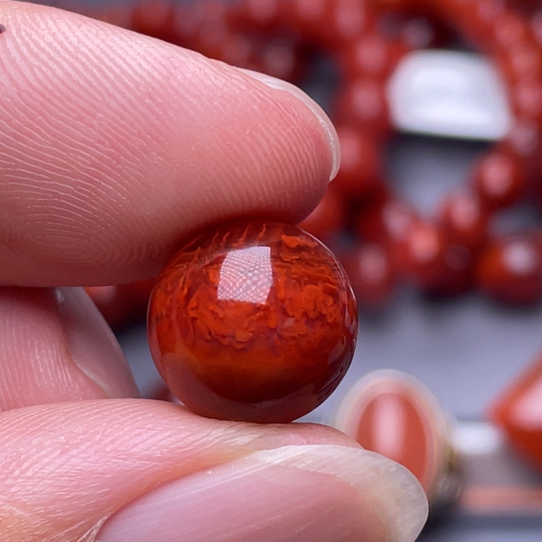 执****南红玛瑙未镶嵌南红玉石13mm瓦西牛血火焰纹单珠