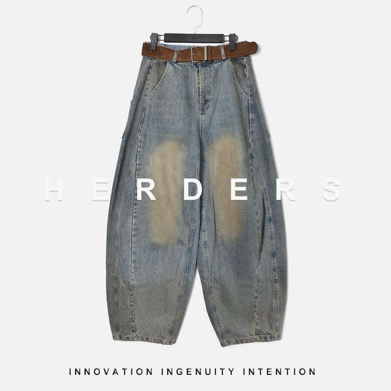 HERDERS 长款腰带款阔腿牛仔裤 256398