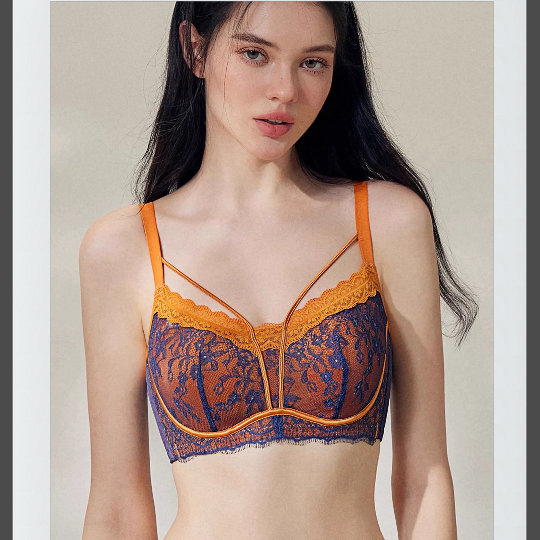 058小胸法式超薄性感大胸显小内衣软钢圈聚拢上托侧收蕾丝文胸