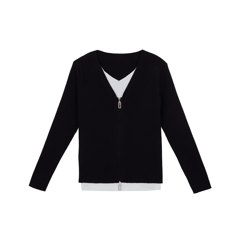 CacheCache韩系假两件软糯针织开衫女新款设计感内搭打底衫