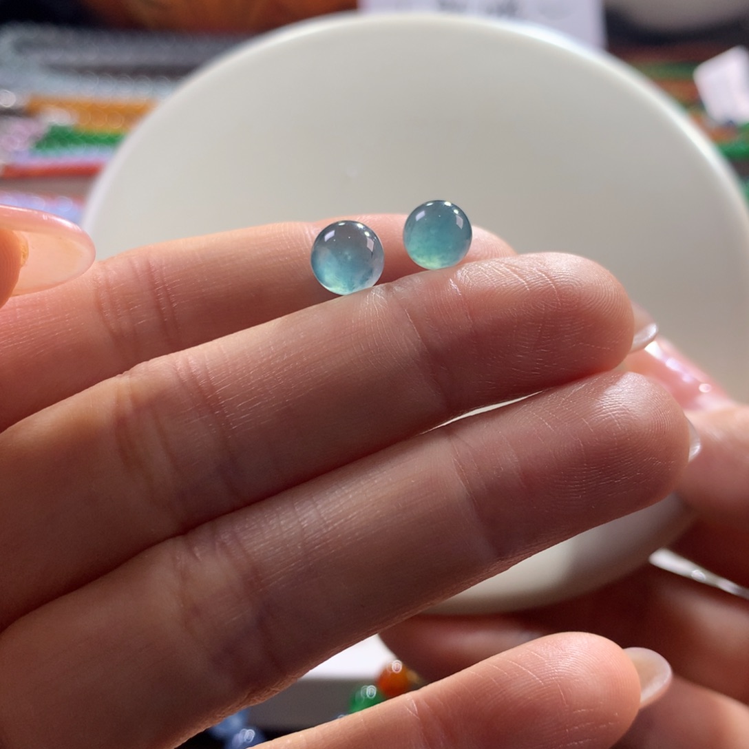 翡翠未镶嵌项链玻璃底蓝冰飘花卡6.8-7.2