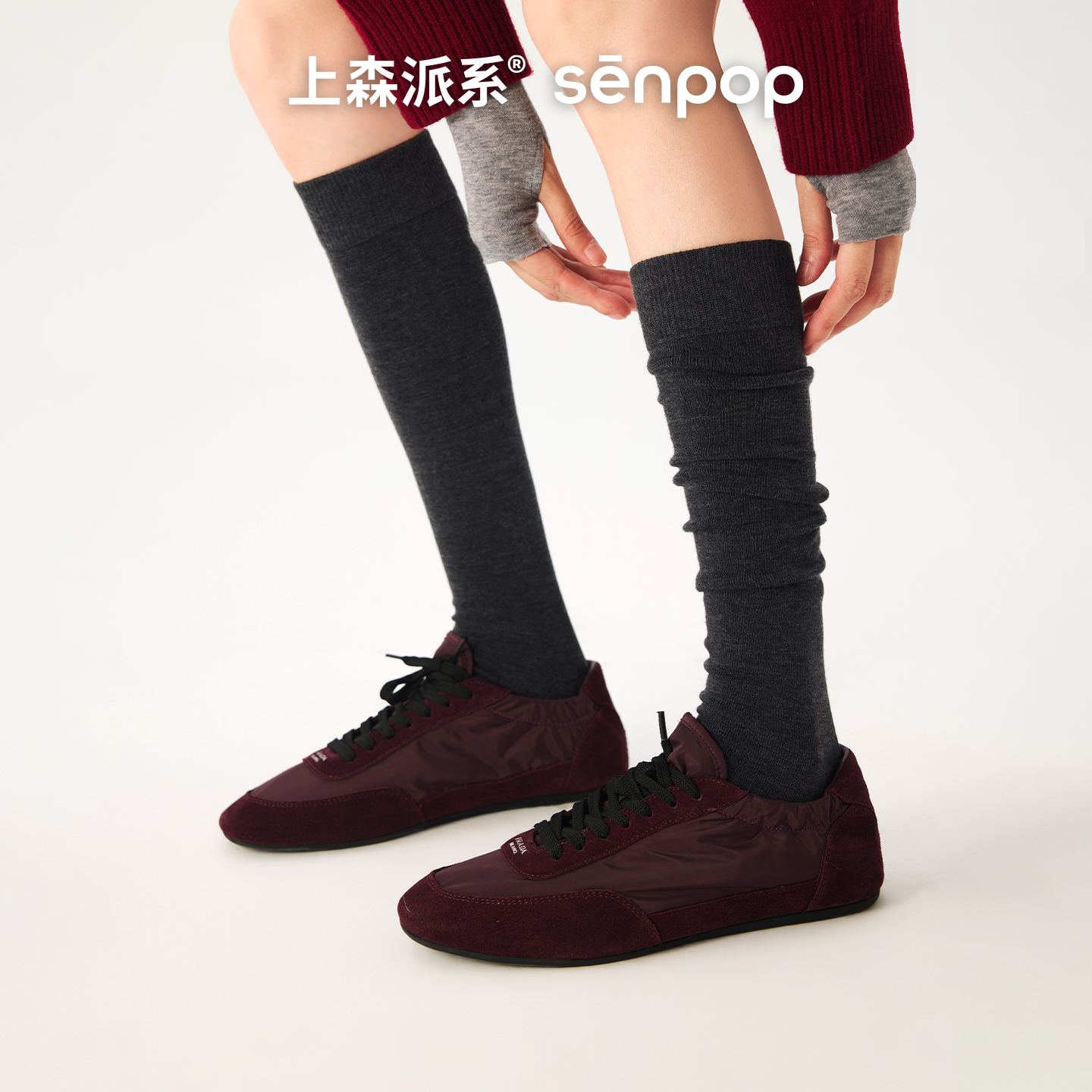 上森灰色小腿袜子女款春秋长筒棉袜jk高筒袜堆堆袜显瘦长袜配靴子