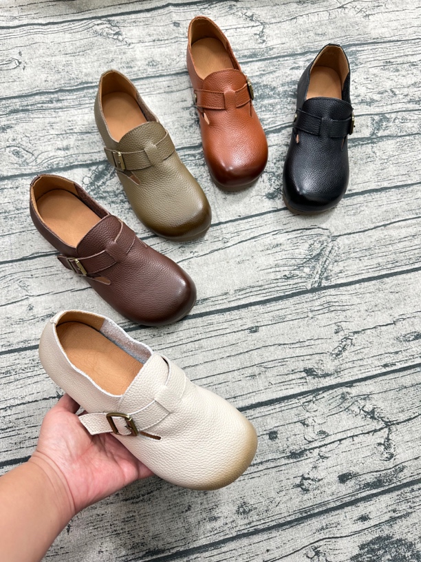 复古牛皮软底手工勃肯女鞋