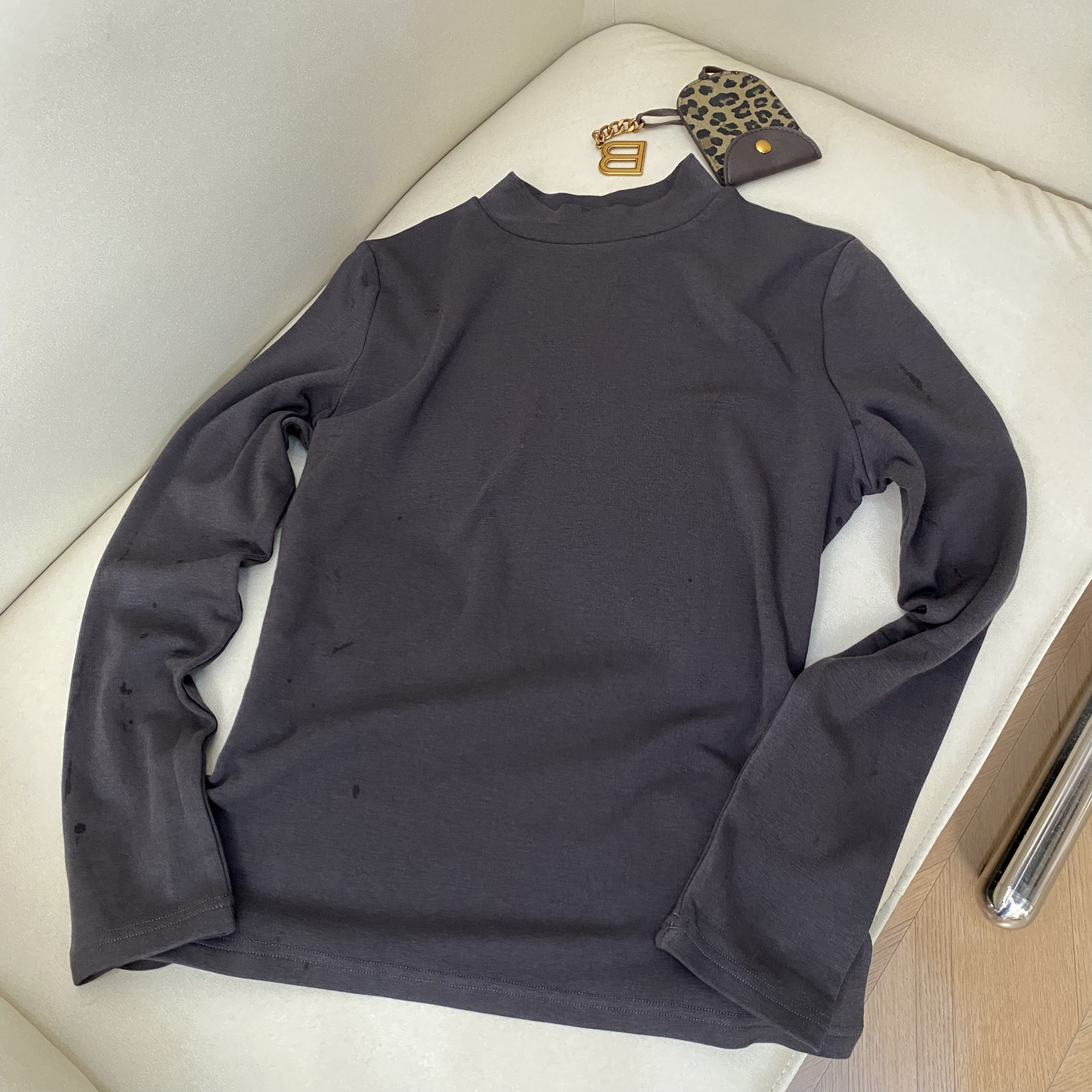 双面慕斯绒小立领软糯亲肤磨毛加薄绒修身保暖弹力长袖打底衫女