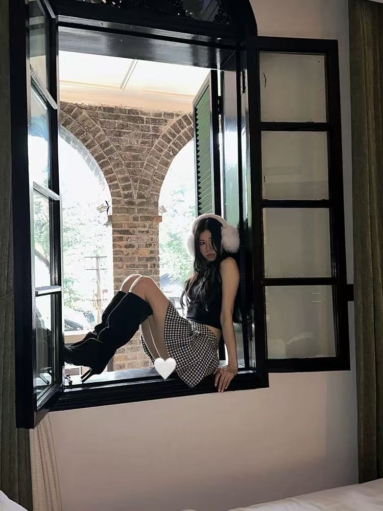 格子 千鸟百褶短裙（带内衬