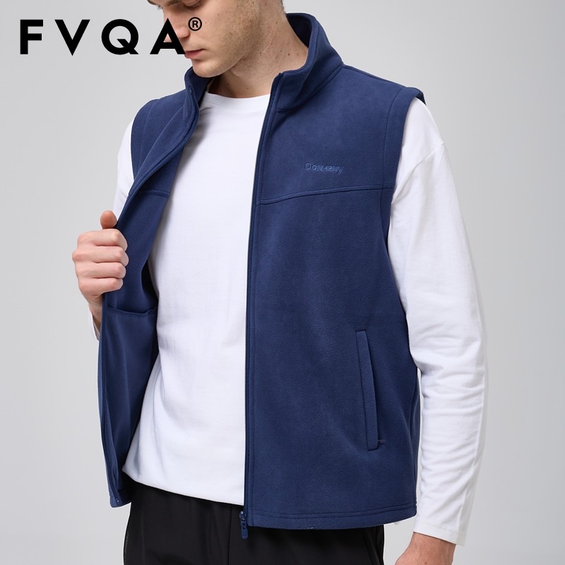 FVQA秋冬季保暖双面抓绒马甲男加肥加大码胖子摇粒绒背心奥利厚坎