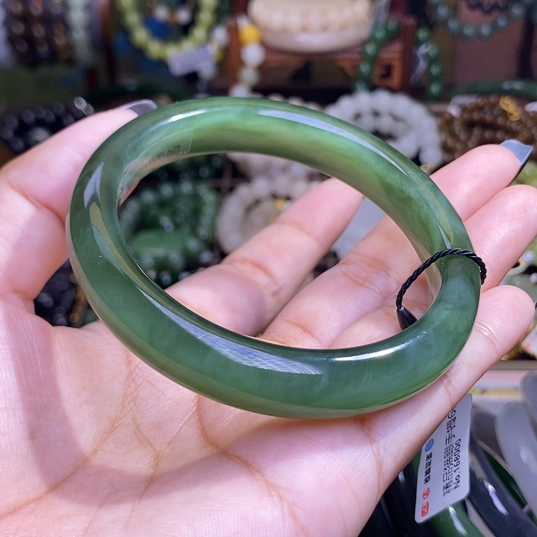 和田玉手镯未镶嵌碧玉猫眼老矿料收藏手镯60圈