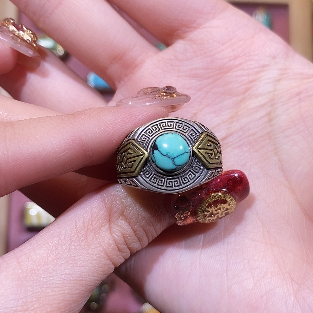 绿松石戒指银S925镶嵌海*青戒指