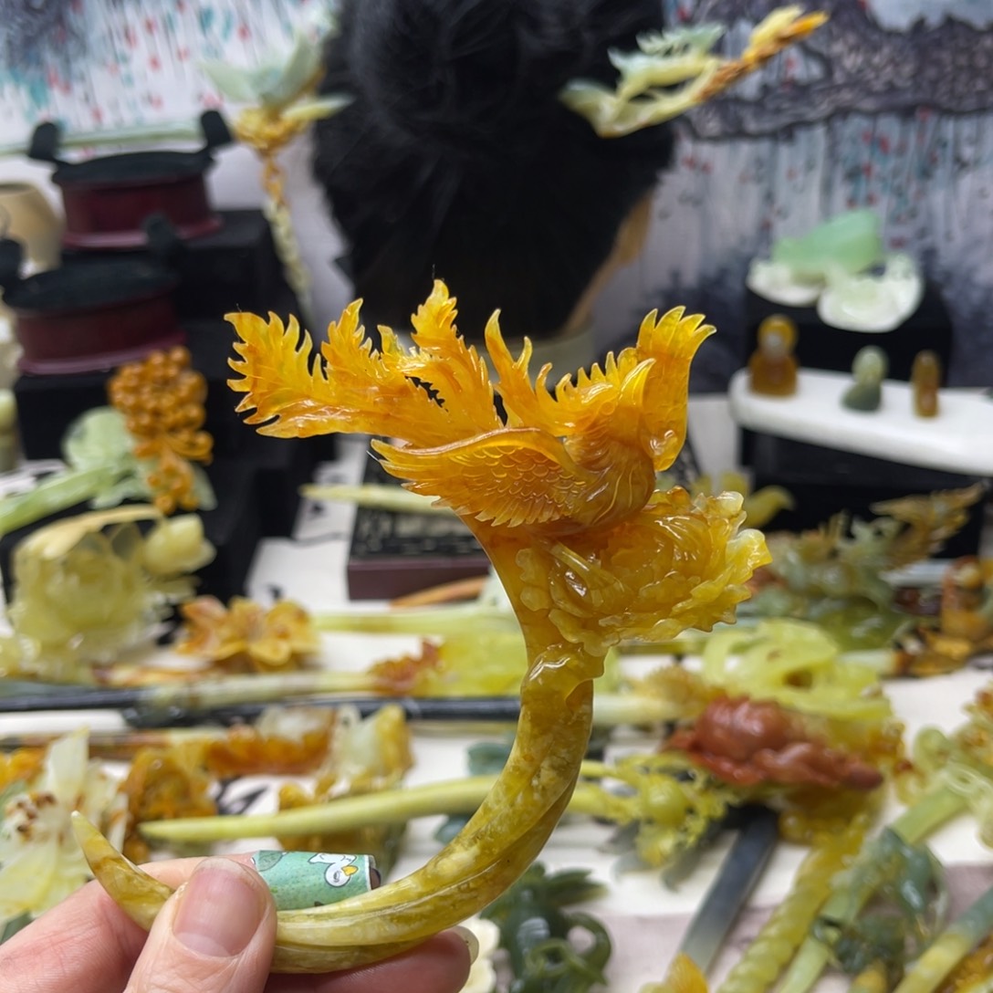 【闪购商品】蛇纹石玉发饰合金暴****我