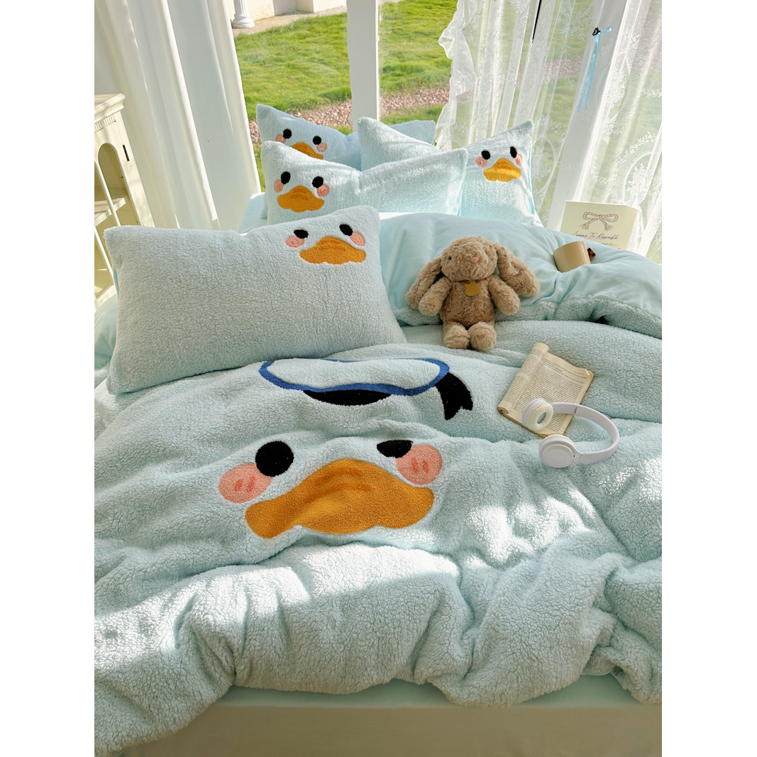 【晴美】羊羔绒牛奶绒毛巾绣四件套-快乐鸭