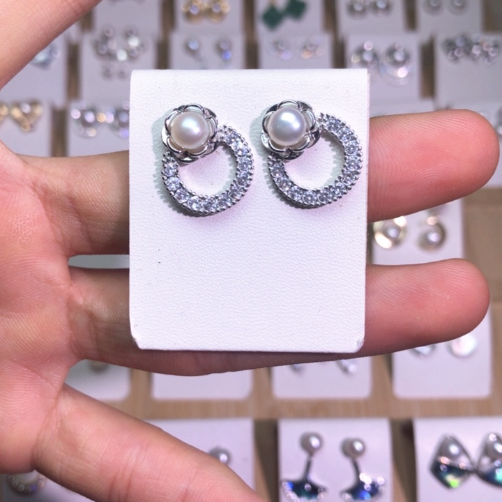 淡水珍珠耳饰银S925镶嵌