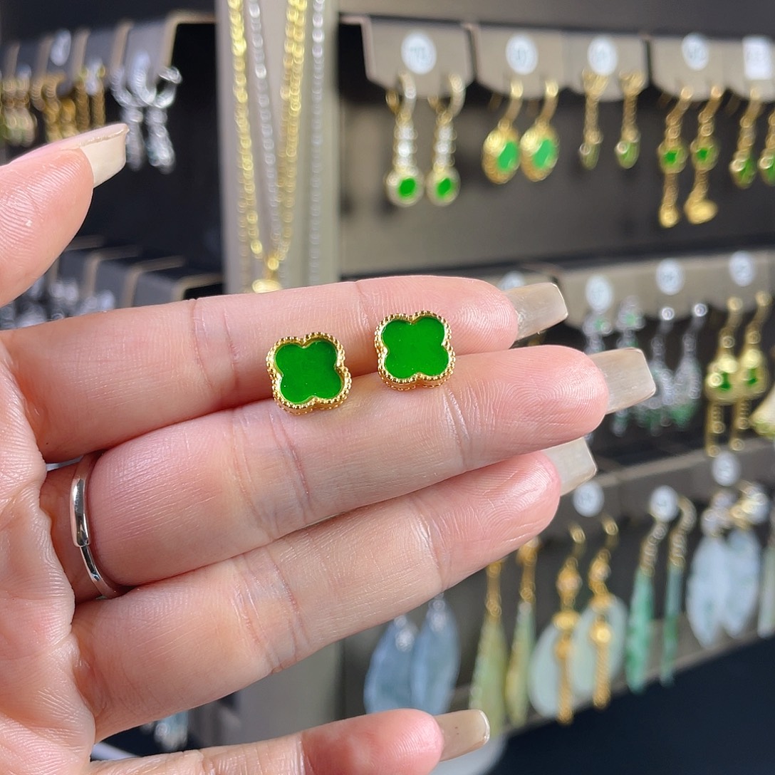 开***t翡翠银S925镶嵌耳饰缅甸A货