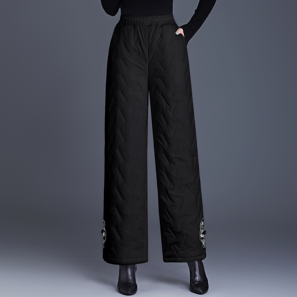 羽绒棉裤新中式国风女裤外穿冬季款加厚保暖宽松显瘦九分直筒裤