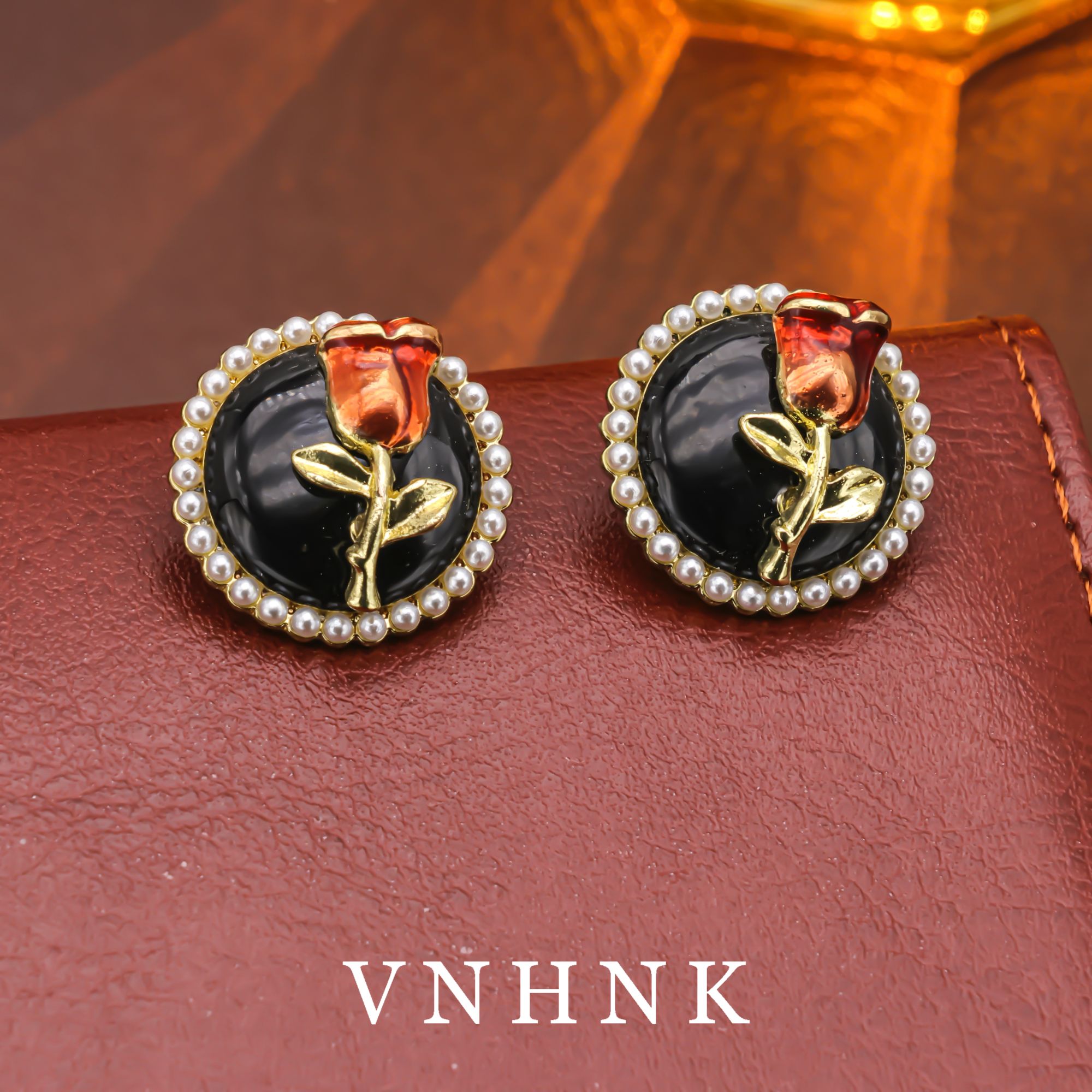 铜合金仿珍珠耳饰 美可儿   N41  黑色时尚气质耳环预售