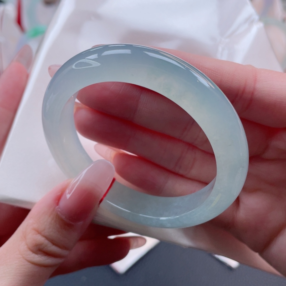 未镶嵌手镯翡翠52.2冰湖蓝 湖光山色碧波荡漾 炸光38号