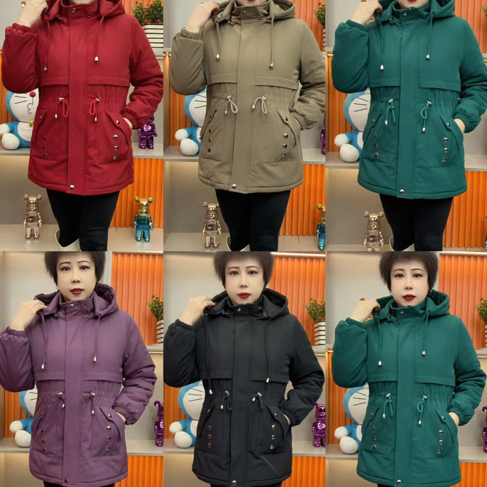 加绒防风活帽款中老年秋冬派克棉服休闲外套