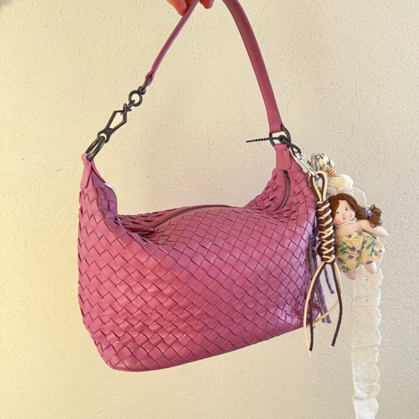 95新 BOTTEGA VENETA/葆蝶家 紫色编织遛狗饭盒手提包