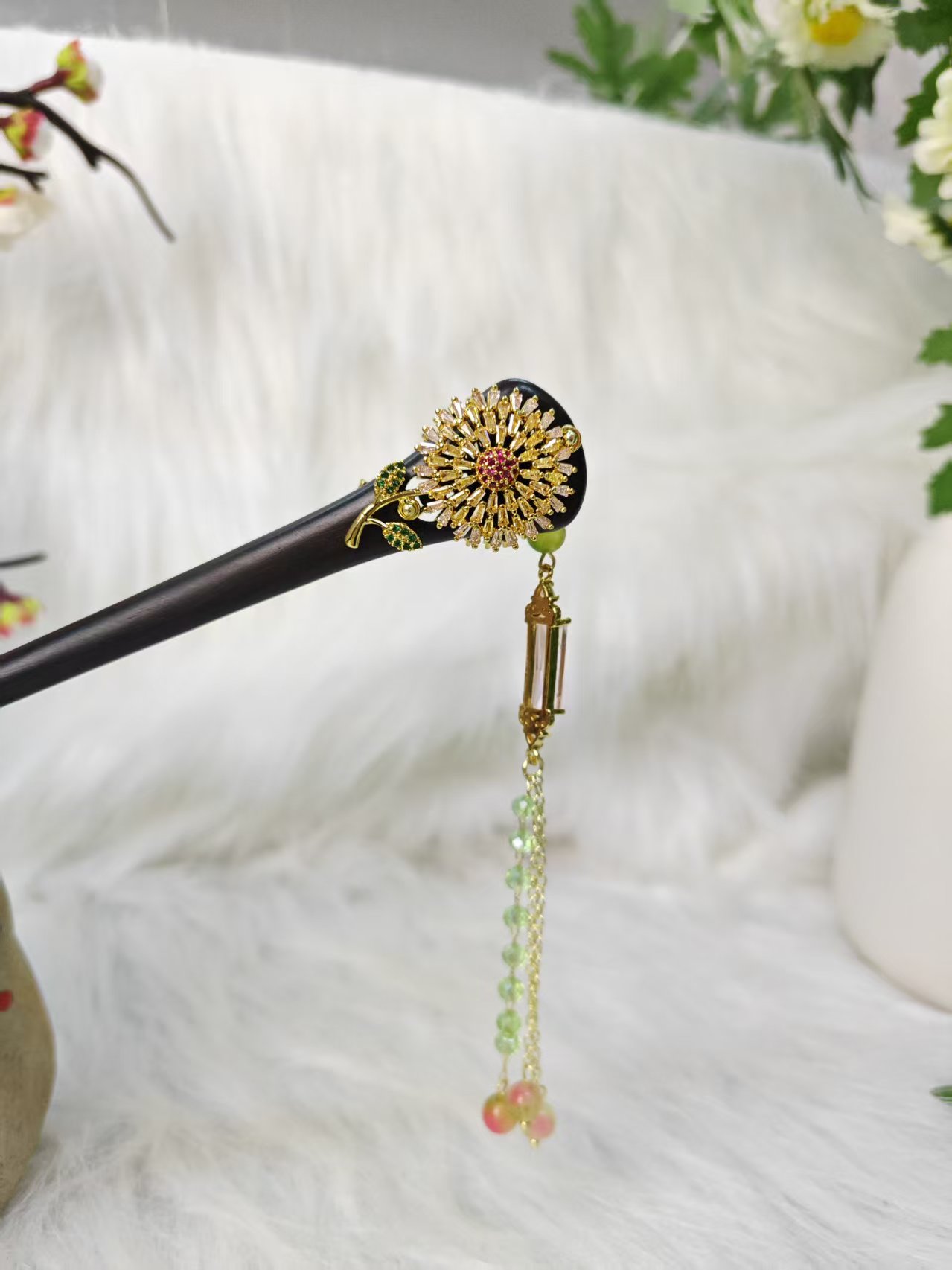 炑歌K379原创黄色太阳花15公分发簪气质手工发饰国风百搭发簪