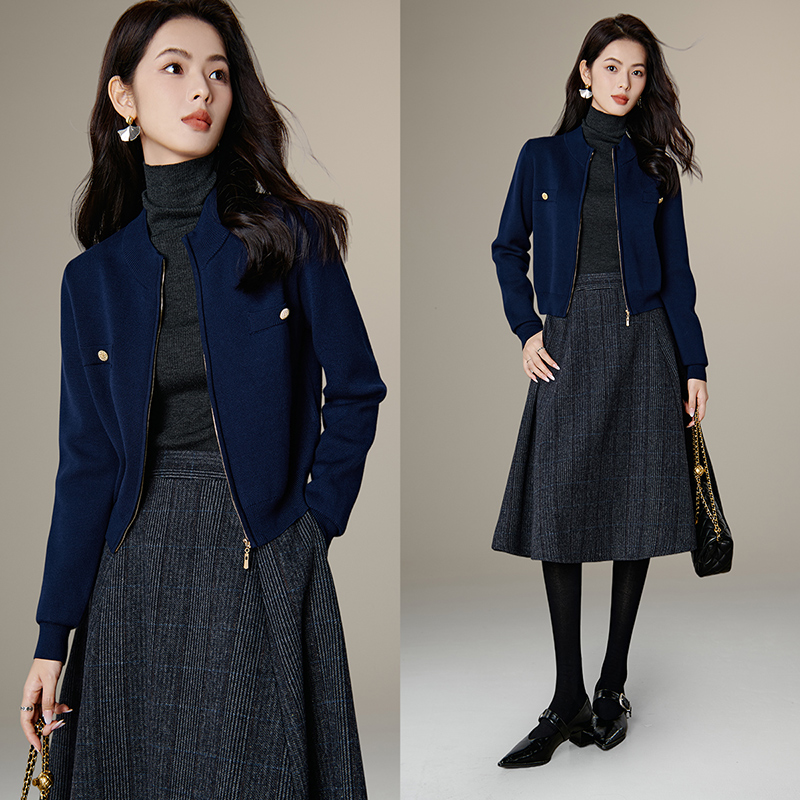 晚白【新品】拉链针织开衫女25052562