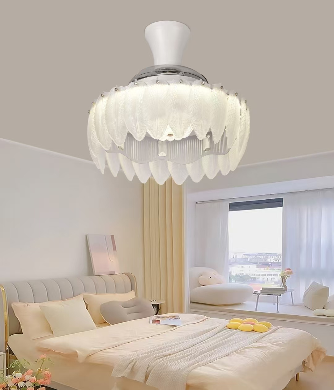 楚楚家羽毛灯风扇灯轻奢奶油风