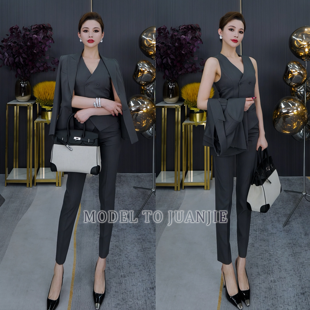 秋季新品高定气质手工轻奢时尚职业显瘦西装马甲裤子套装101