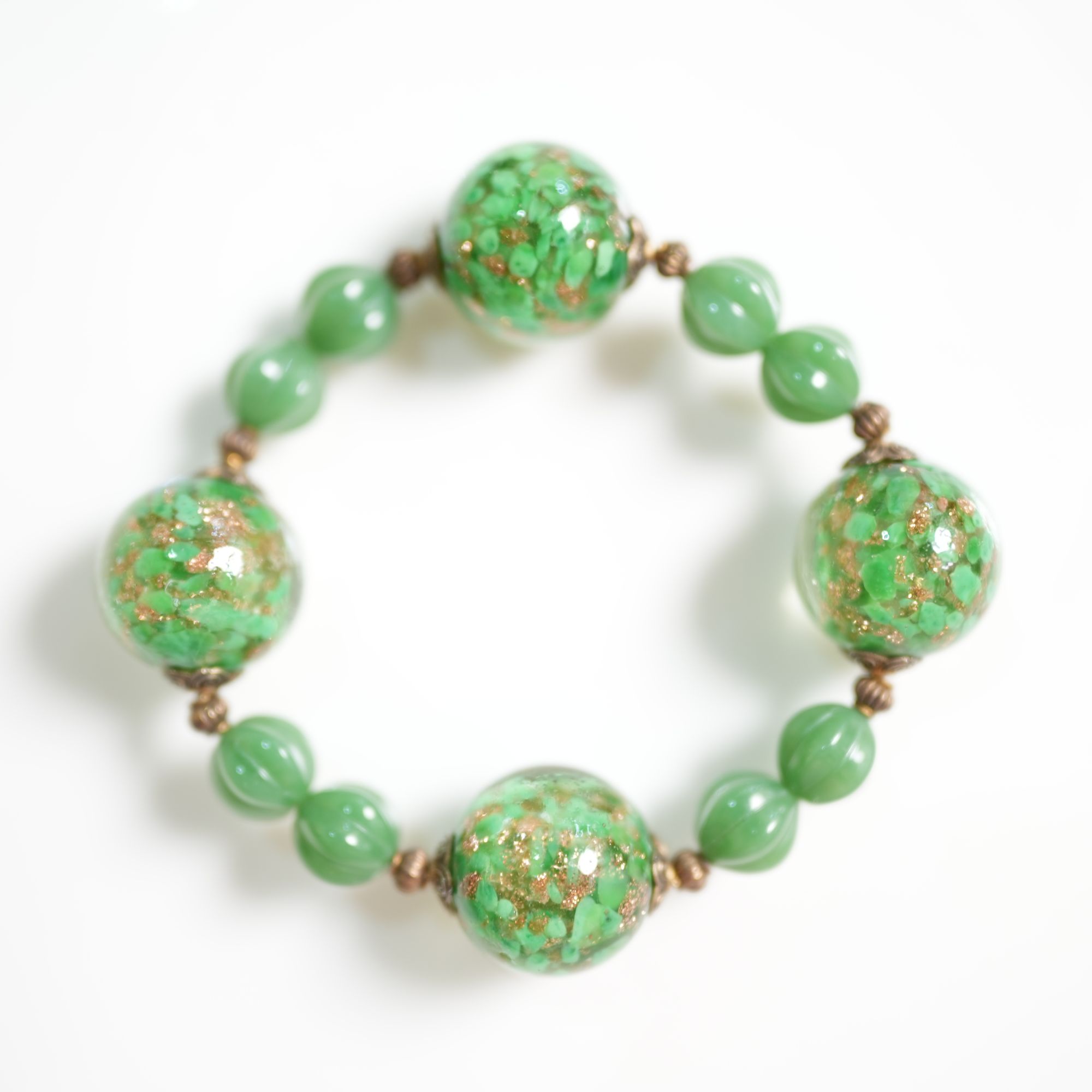 琉璃手链  2889西洋中古风vintage复古宫廷绿色琉璃弹力绳手链