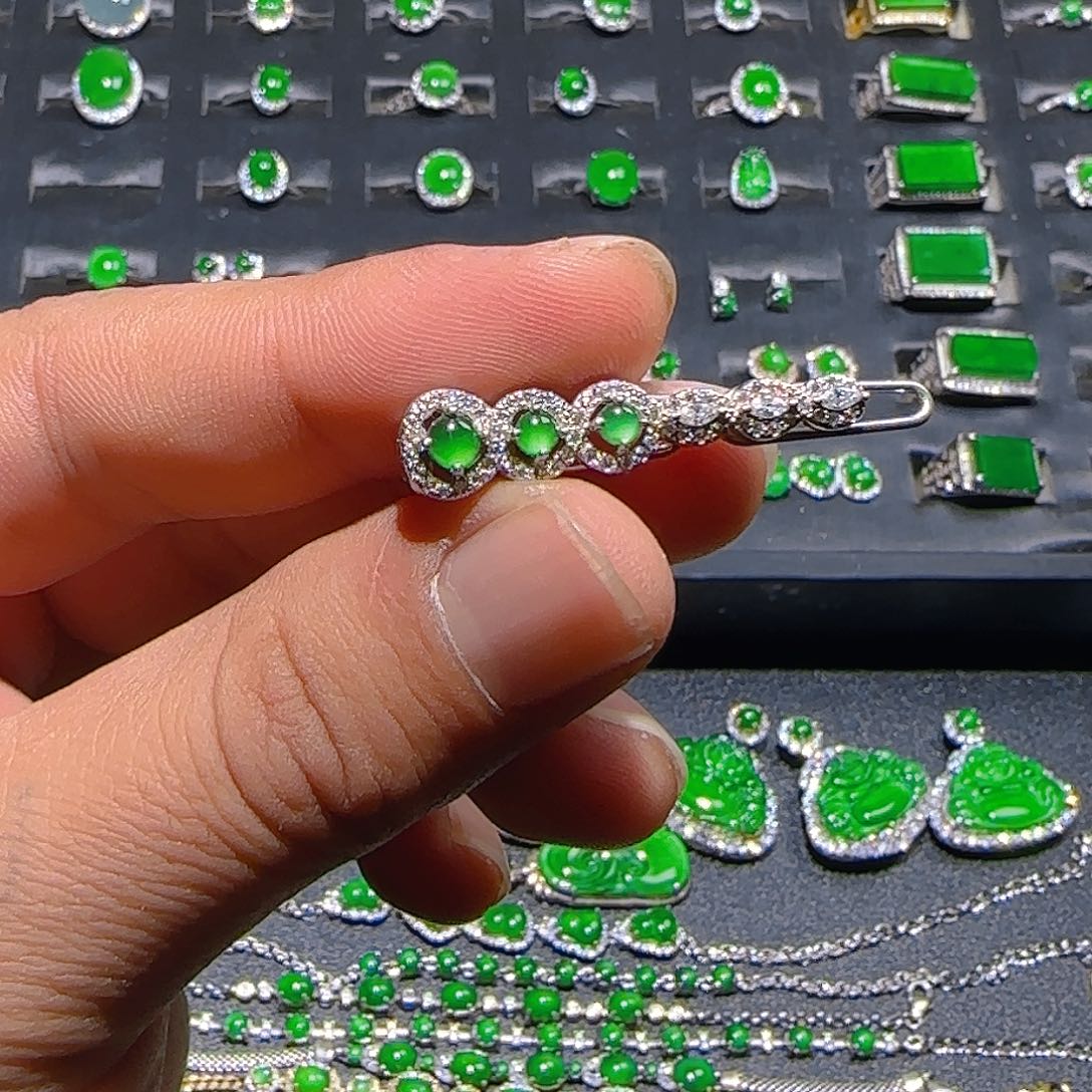 翡翠银S925镶嵌发饰