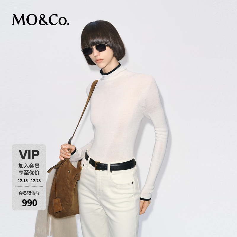 MOCO针织衫2025冬新品轻暖细支绵羊毛高领设计感修身MBE4SWT015