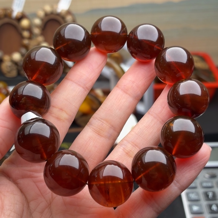 琥珀未镶嵌珠宝奇石18mm红蜜紫罗兰