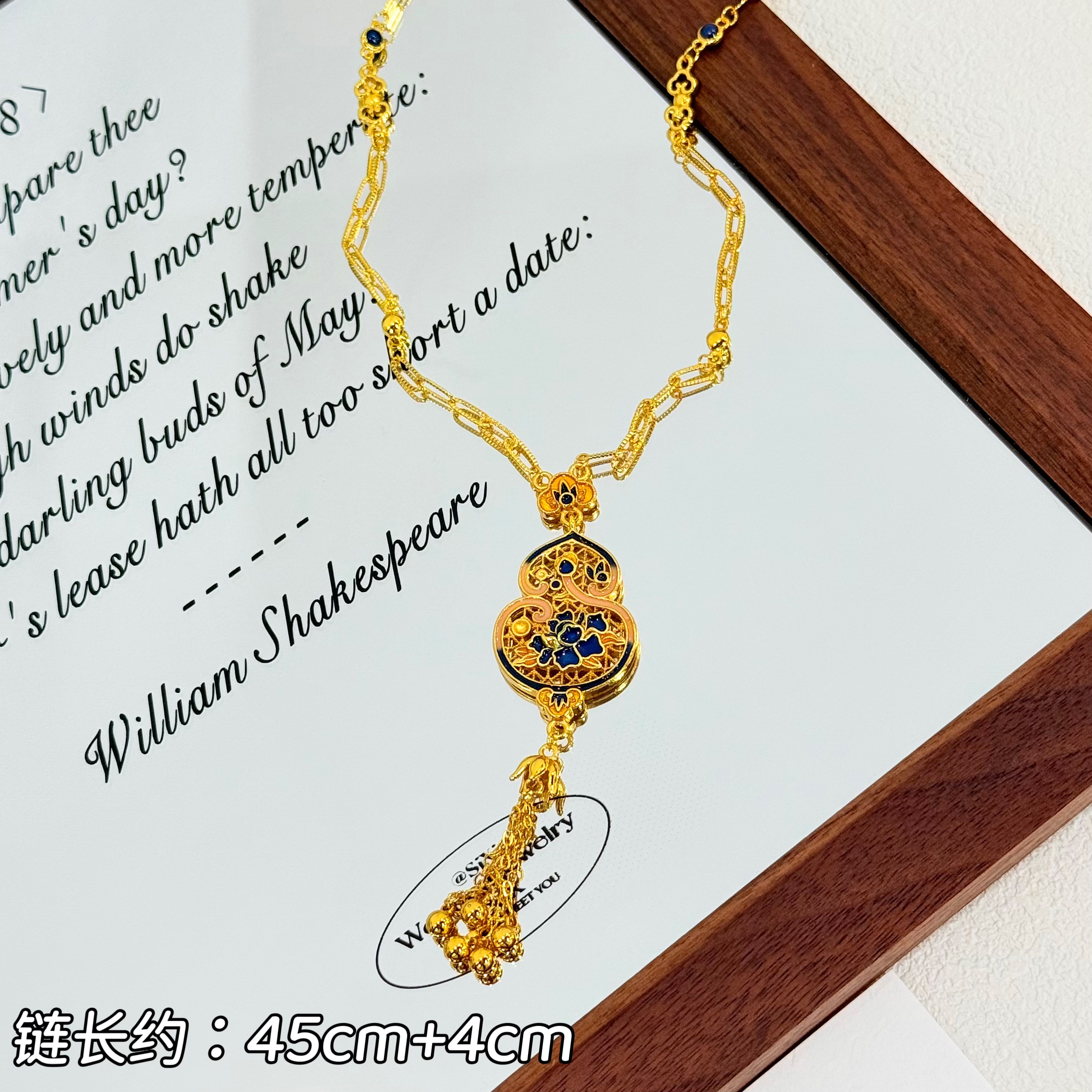 XL-216新中式镂空莲花葫芦流苏吊坠复古国风项链