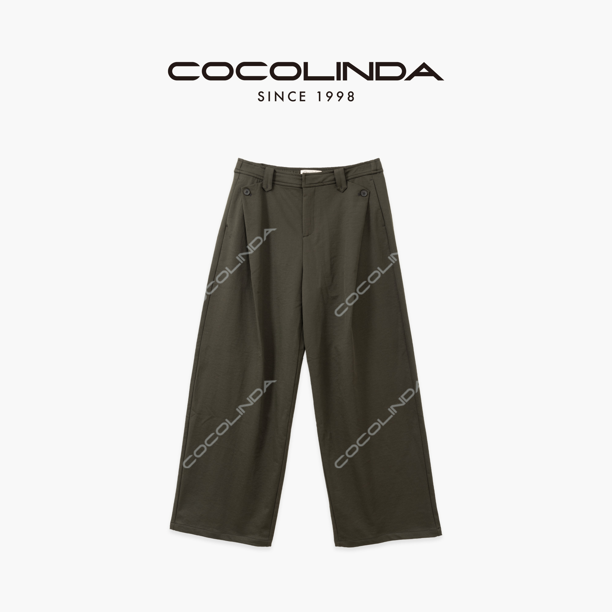 COCOLINDA | 户外墨绿色双扣包边设计休闲裤P5203