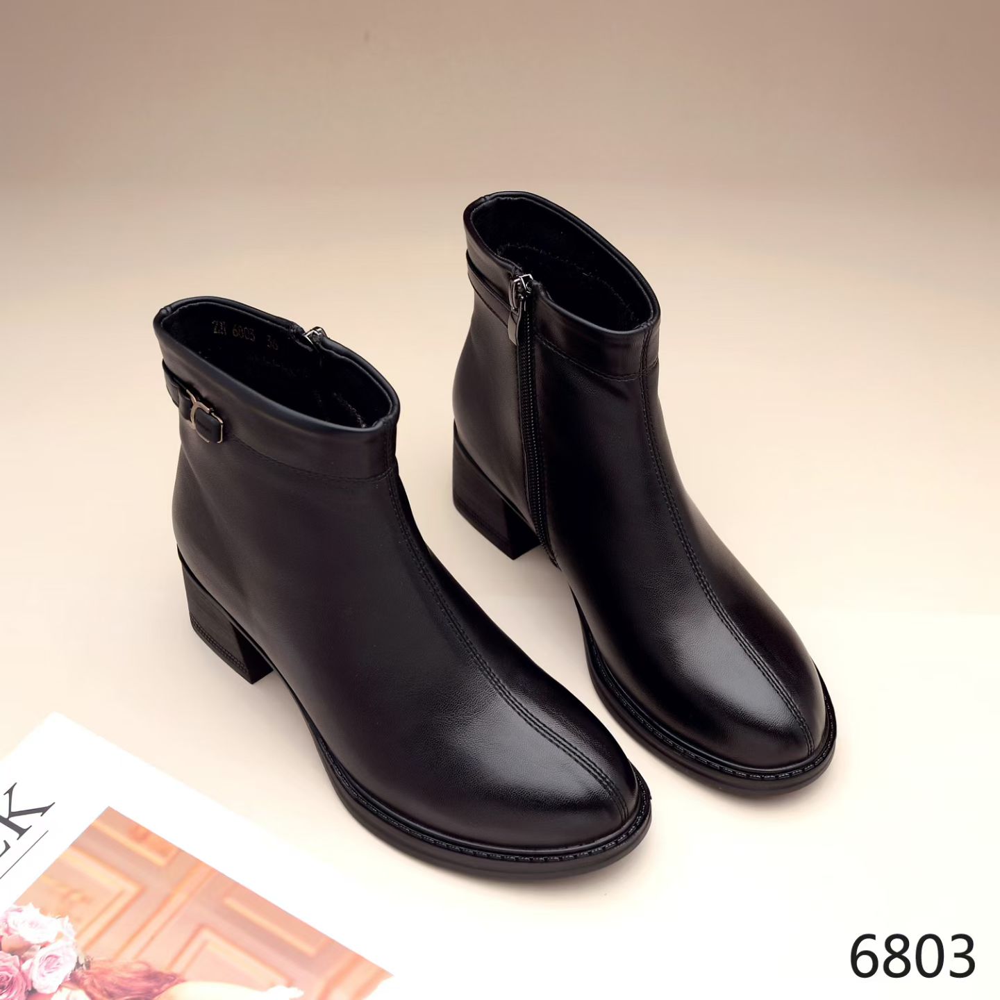 粗跟短靴冬季女靴加绒短筒妈妈鞋瘦瘦靴