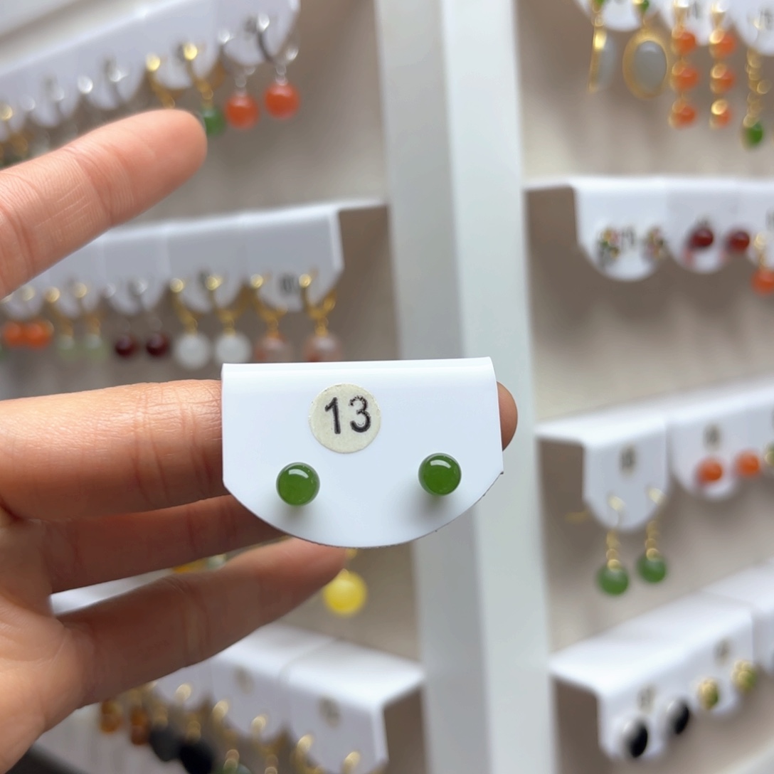 和田玉耳饰18K金镶嵌2