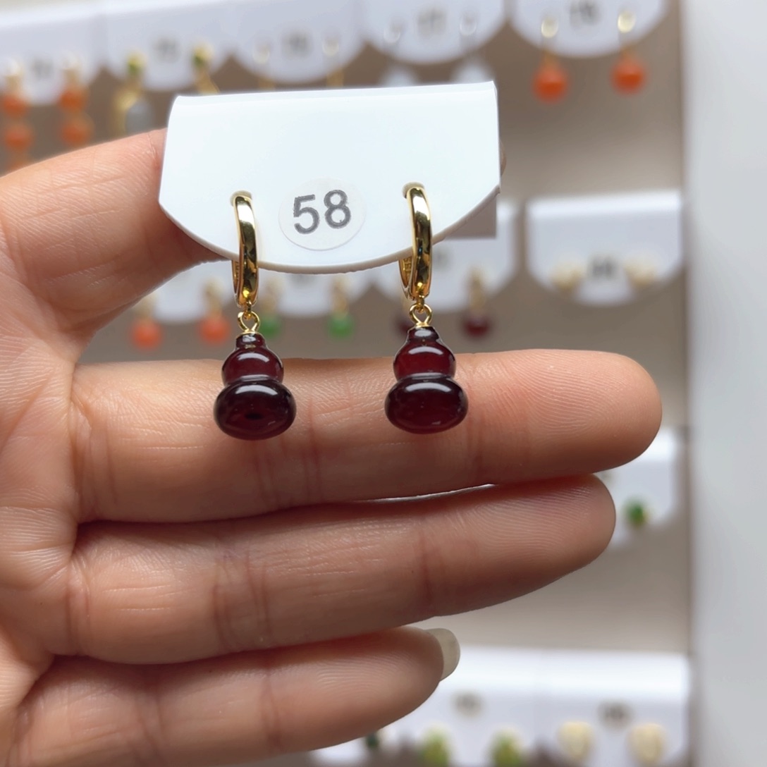 血珀耳饰银S925镶嵌血珀