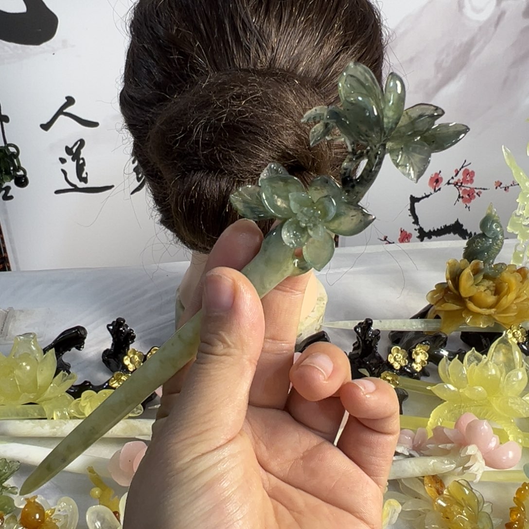 定制蛇纹石玉毛货发饰