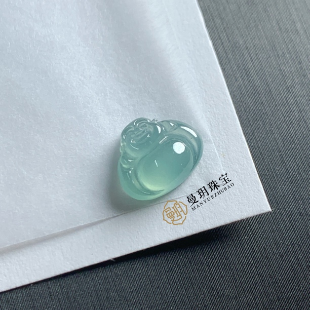 天然缅甸翡翠A货未镶嵌天空蓝佛公卡10-8.4-3.4