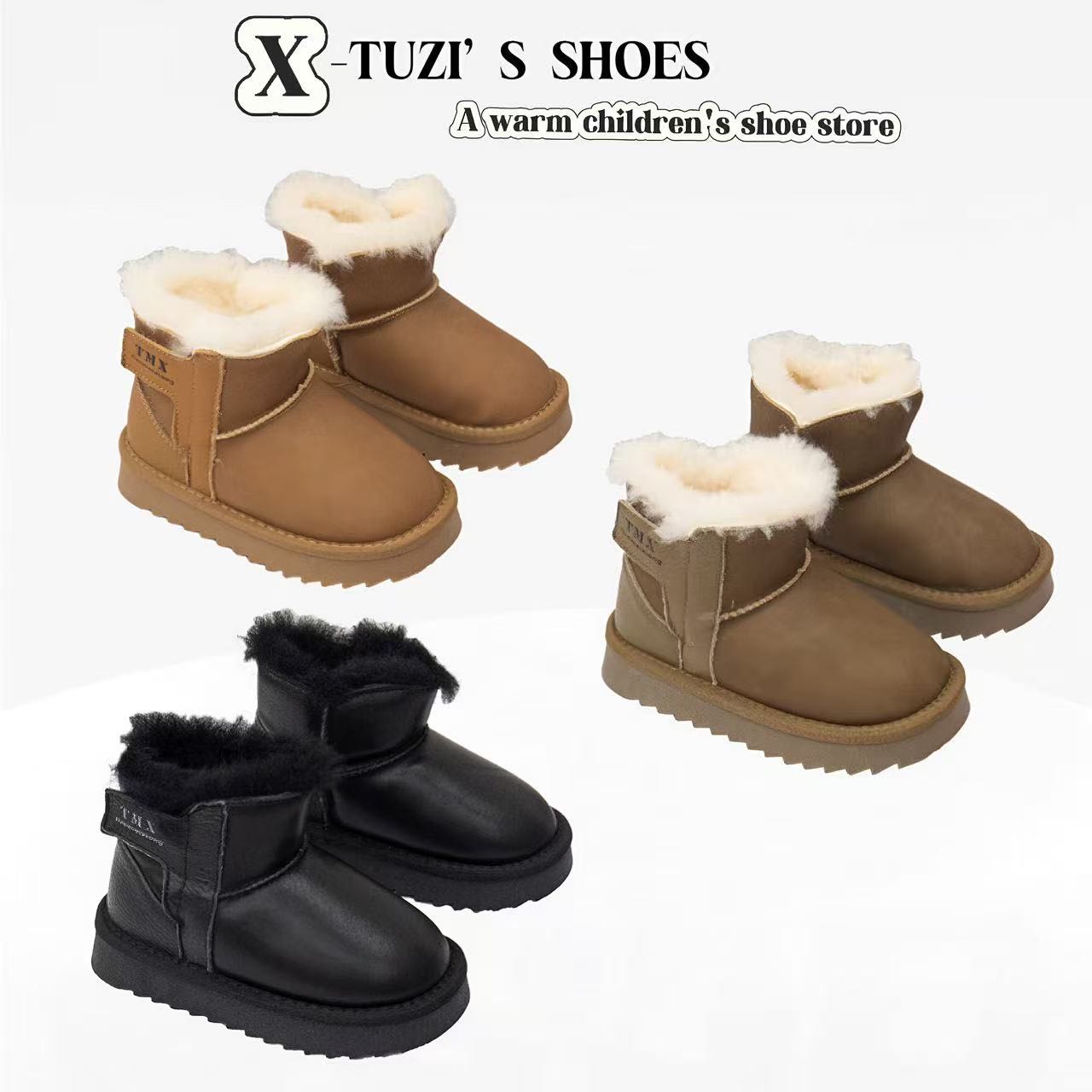 N.N【真皮+羊毛】儿童冬季加绒保暖雪地靴 2571