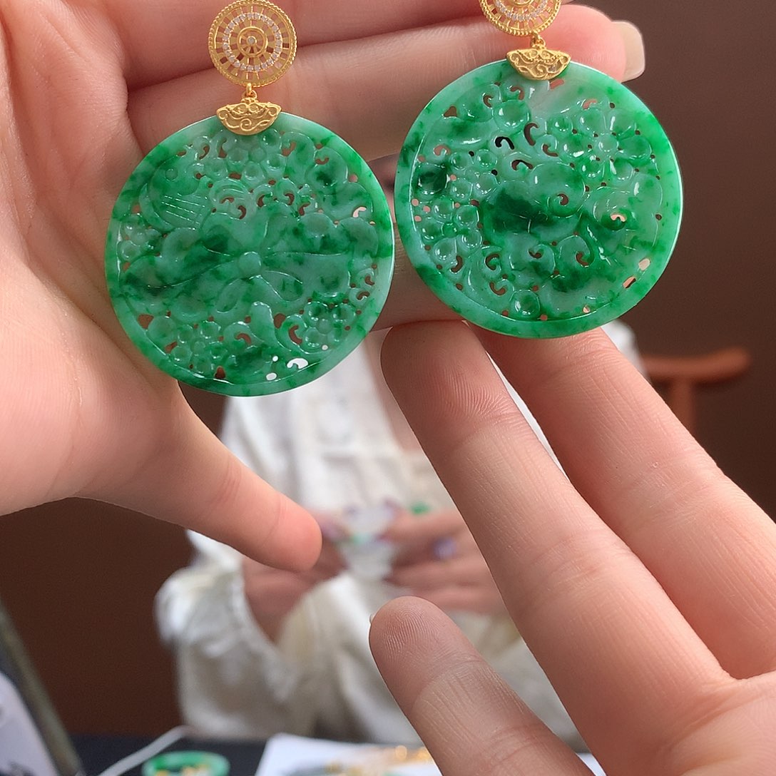 翡翠18K金镶嵌耳饰一****耳饰