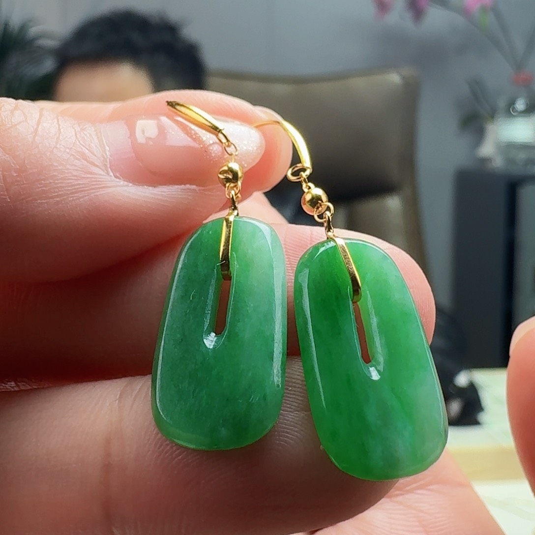 翡翠耳饰18K金镶嵌天然