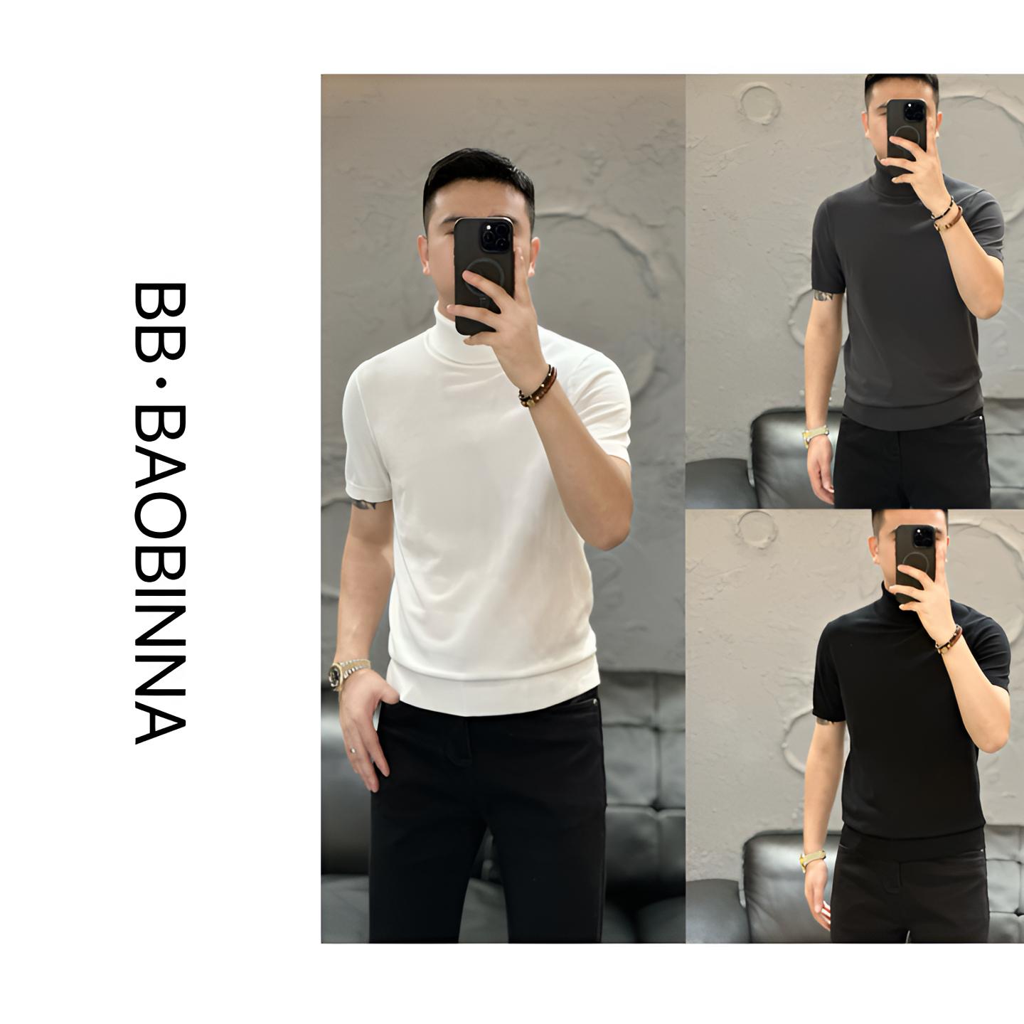  小野· 男装 | 男士时尚百搭高领短袖针织衫H9