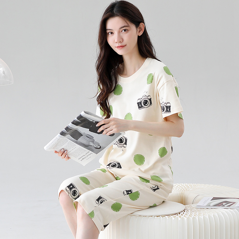 秋季新款睡衣女可外穿圆领休闲家居服套装休闲时尚爽棉睡衣套装