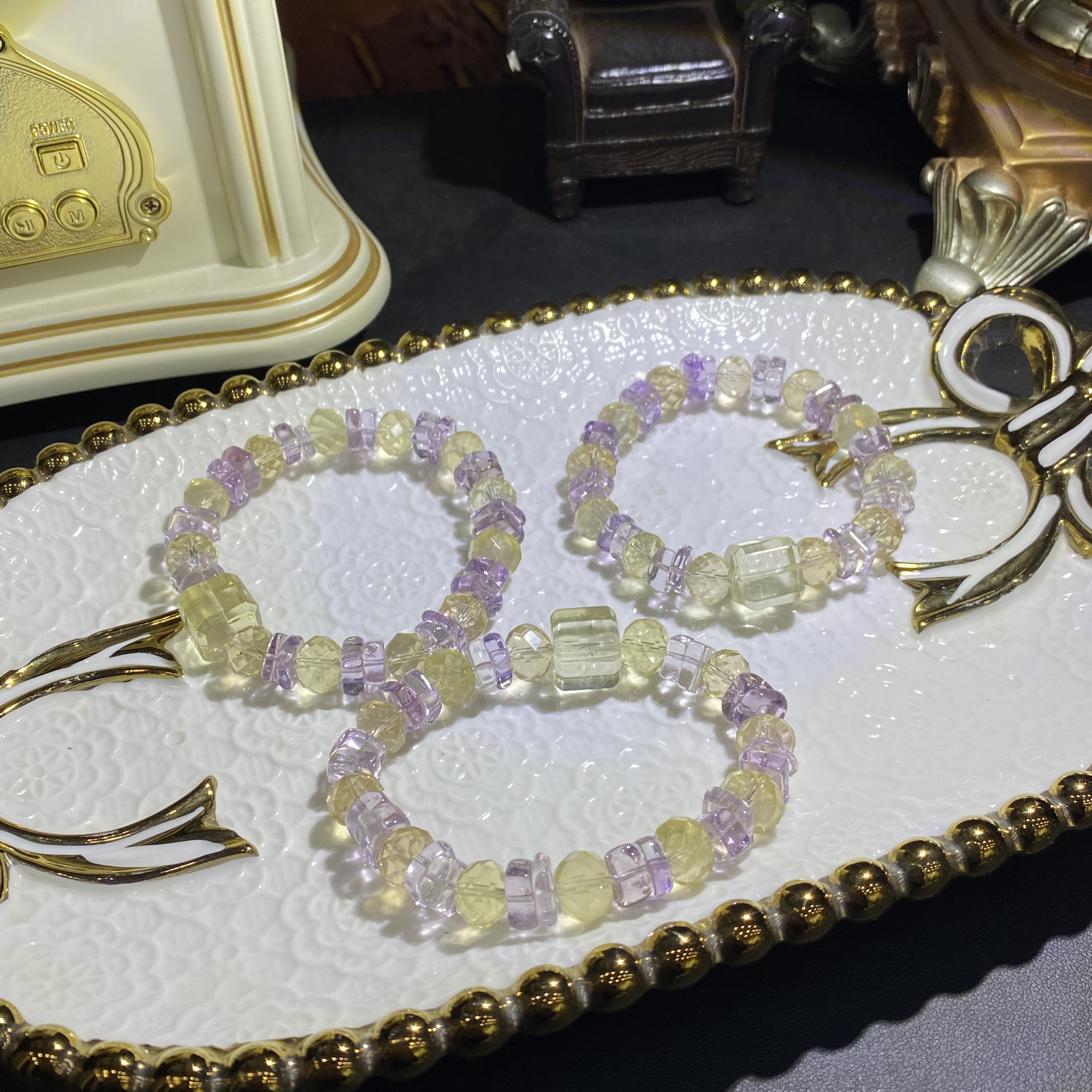 X1305-净水级紫水晶搭配黄水晶手串单圈设计款-多样性发其一