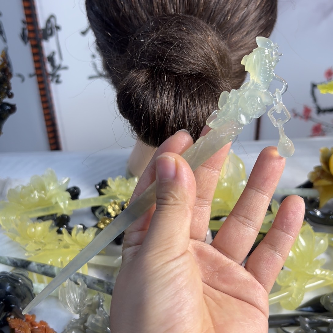 定制蛇纹石玉毛货发饰